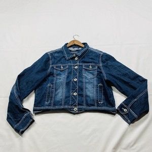 Maurices Jean Jacket Womens Size XL Dark Wash Faded Stitching Trucker Blue Denim